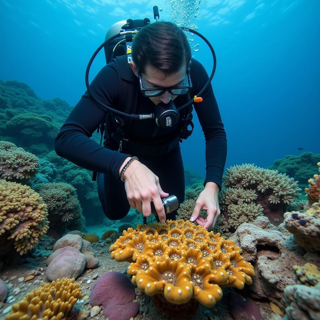 Marine biologist studying coral reef health