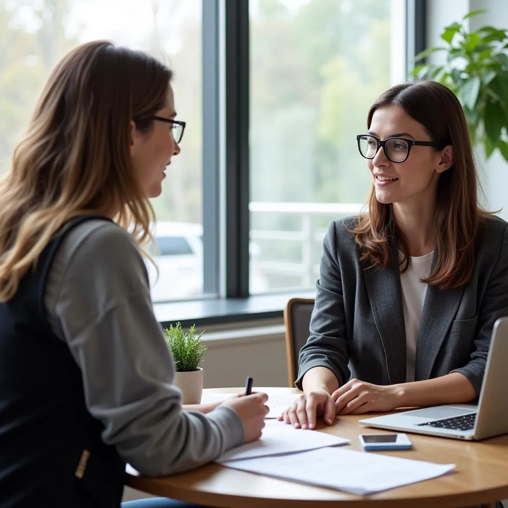 A market research interviewer conducting a one-on-one interview