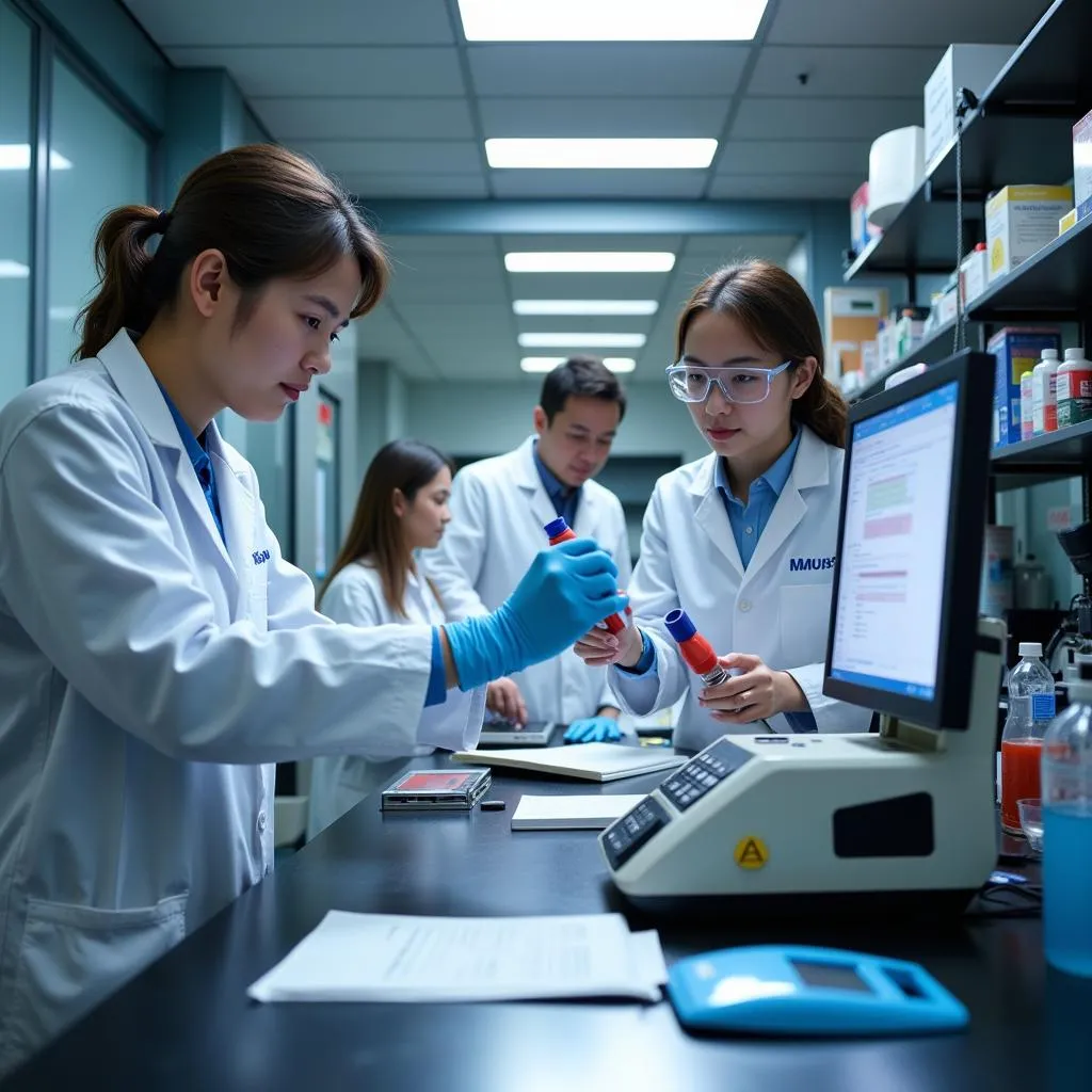 Scientists conducting research in a Marshall University Research Corporation laboratory