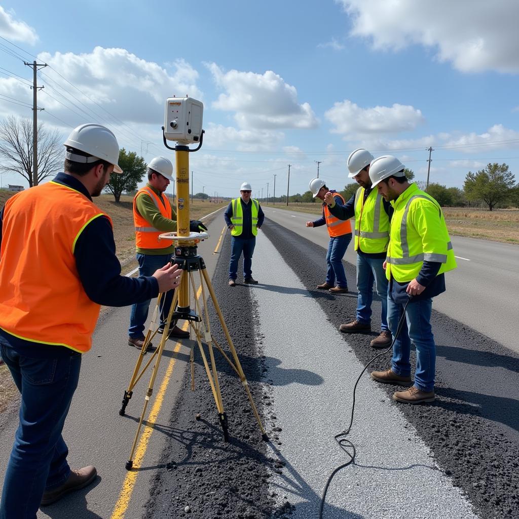 Engineers conducting pavement testing