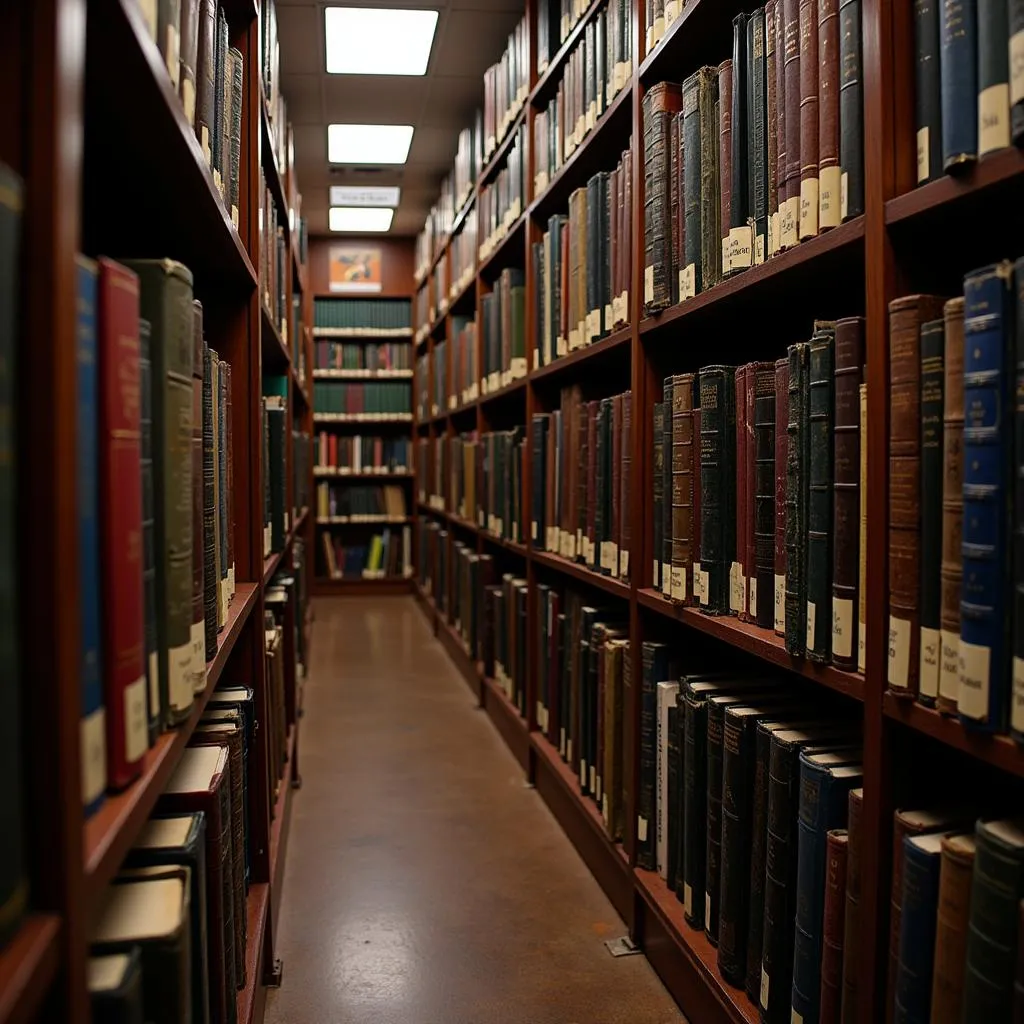 Stacks of mathematics research journals in a university library