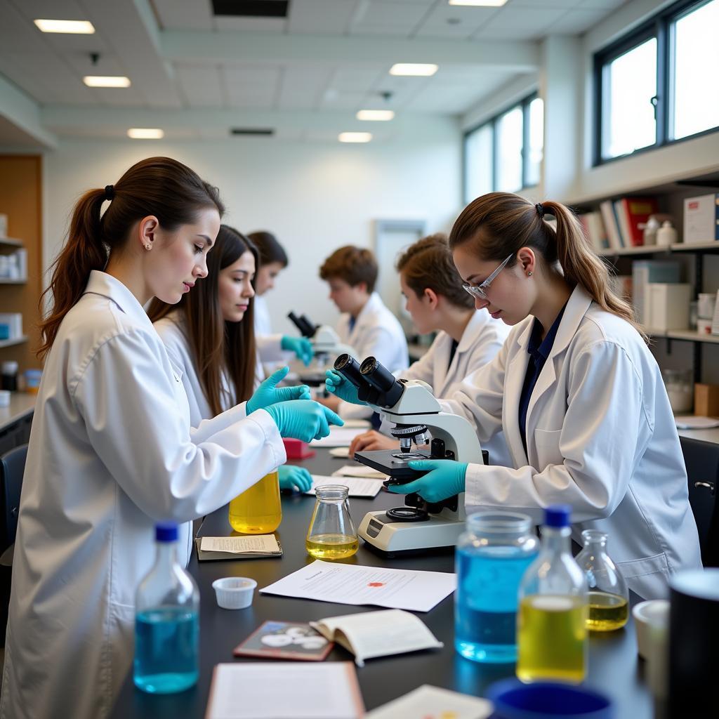 Students working in a medical research lab