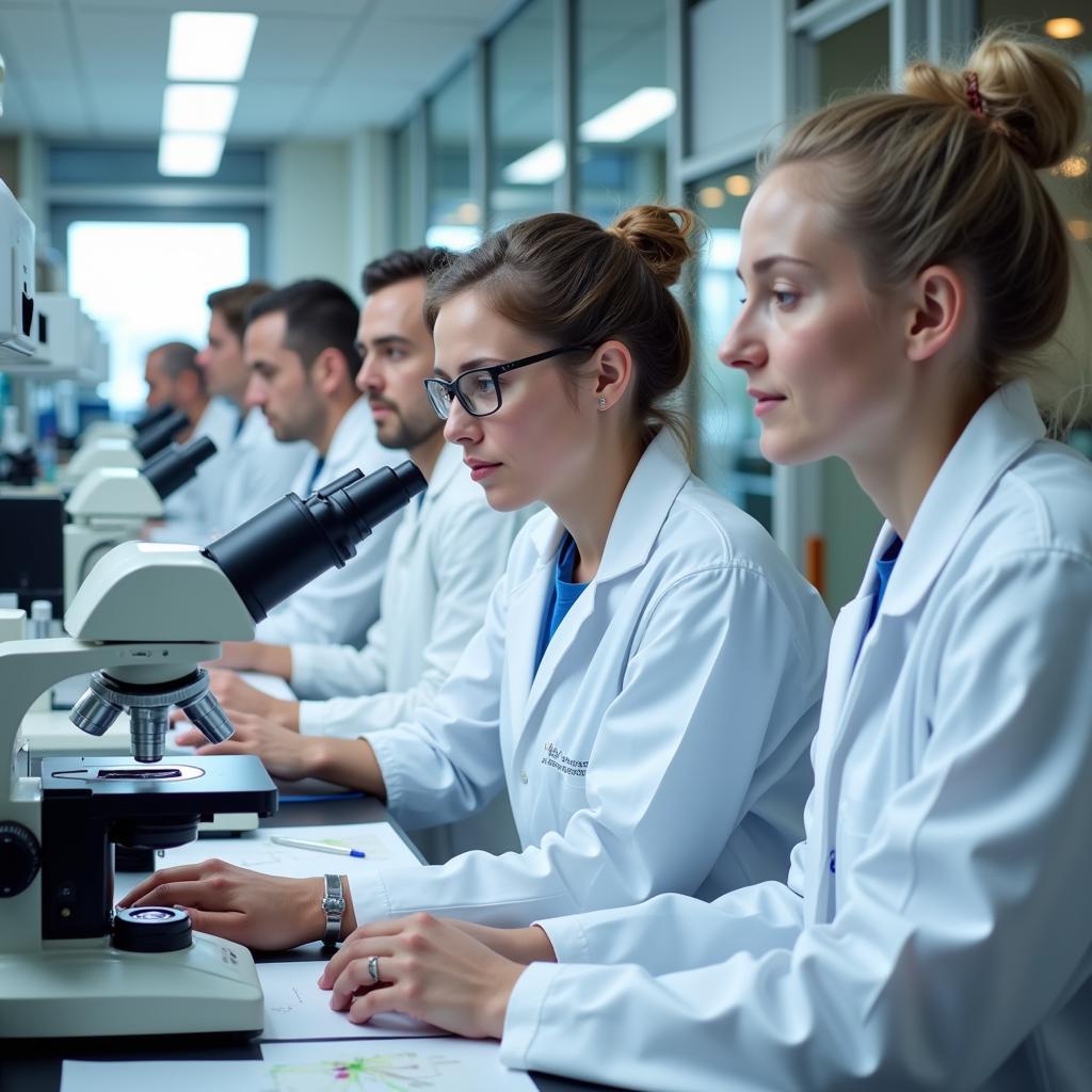 Scientists working in a medical research lab