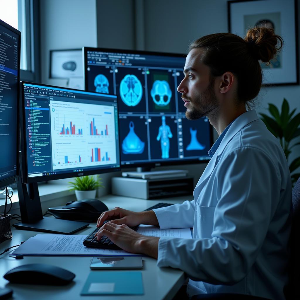 A medical researcher analyzing data on a computer