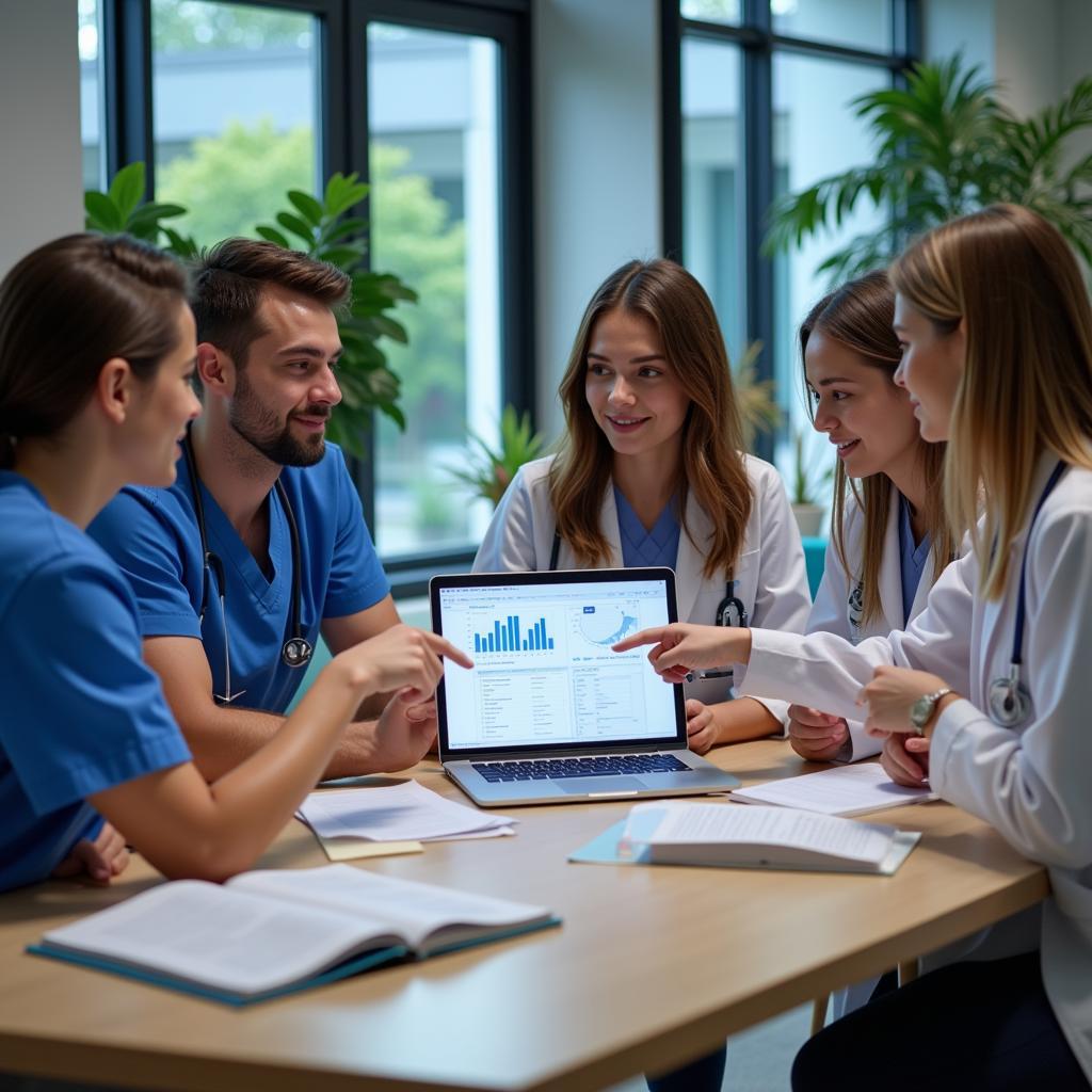 Medical students collaborating on a research project