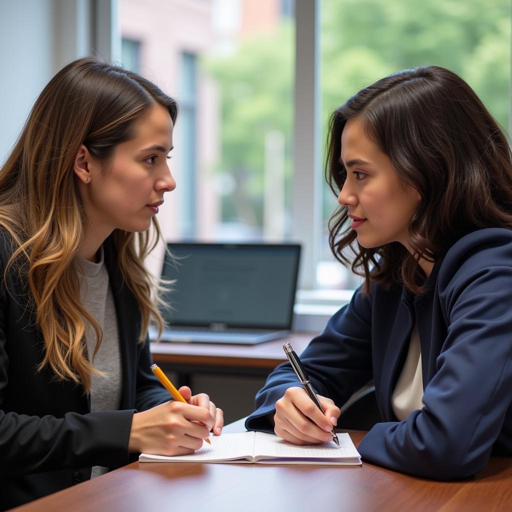 High school student receiving mentorship from an AI finance professional