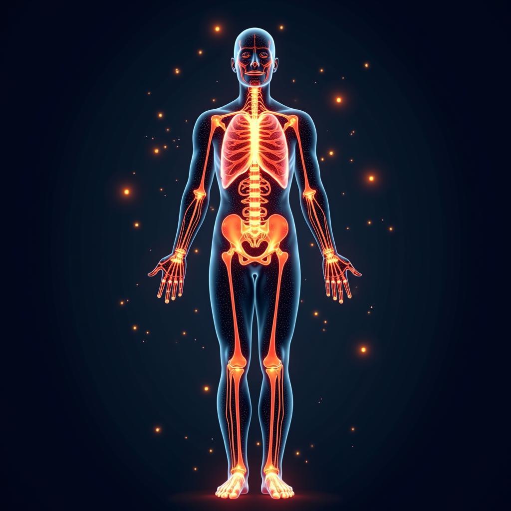 Human body with highlighted metabolic processes