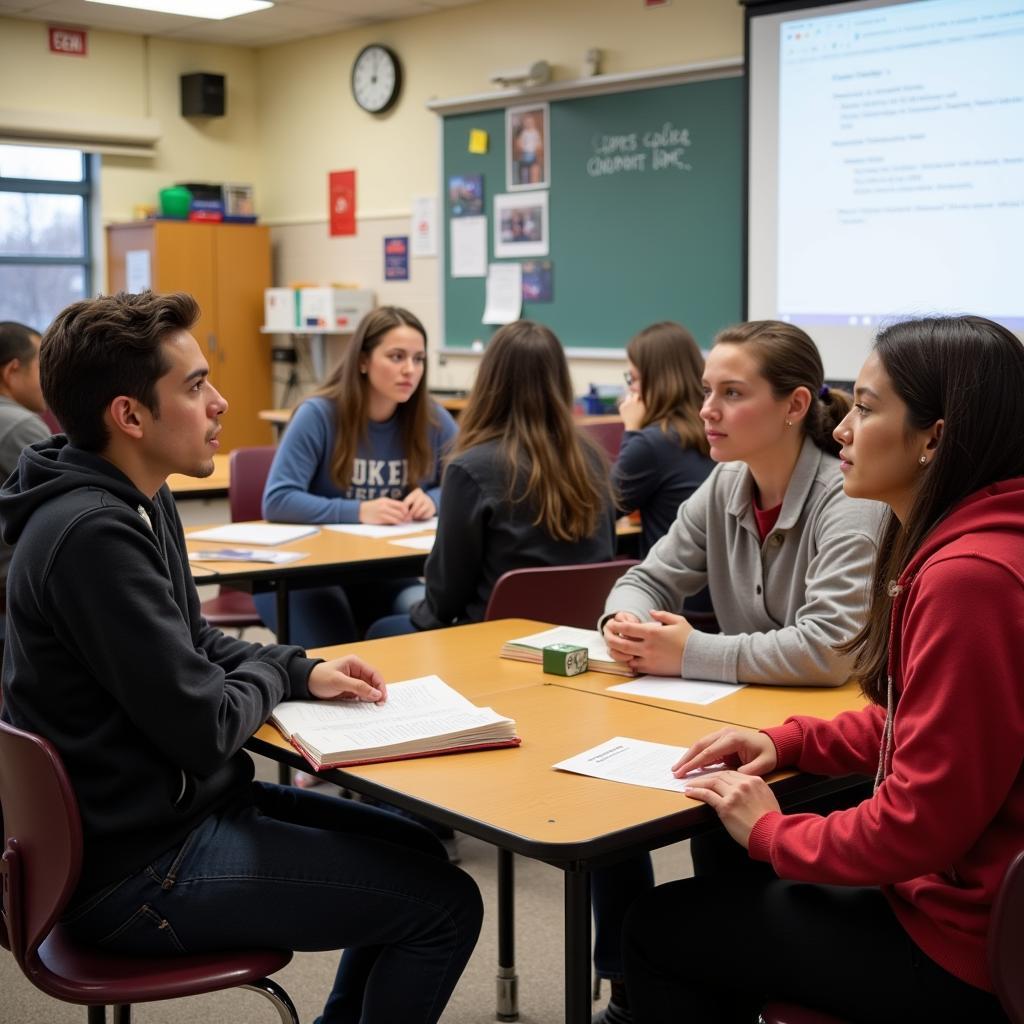 Engaged middle school students participating in a classroom debate