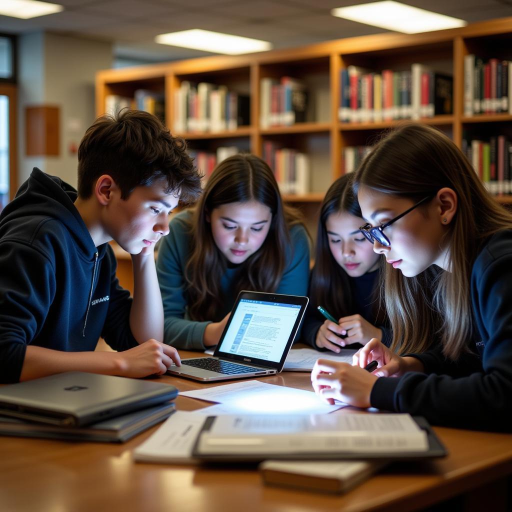 Students collaborating on a Holocaust research project