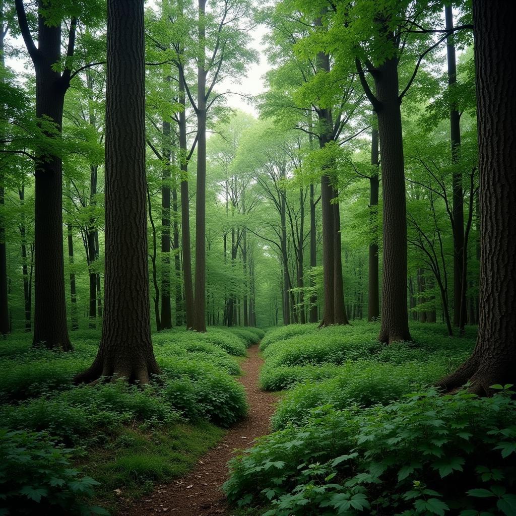 Dense Midwest forest, potential Bigfoot habitat