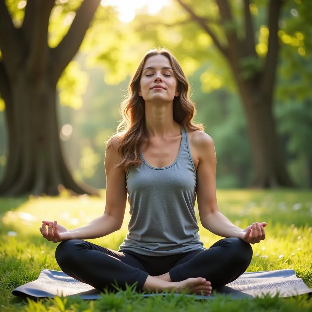 Mindfulness for Stress: A person meditating peacefully in a serene setting, symbolizing the calming effect of mindfulness practices on stress reduction.