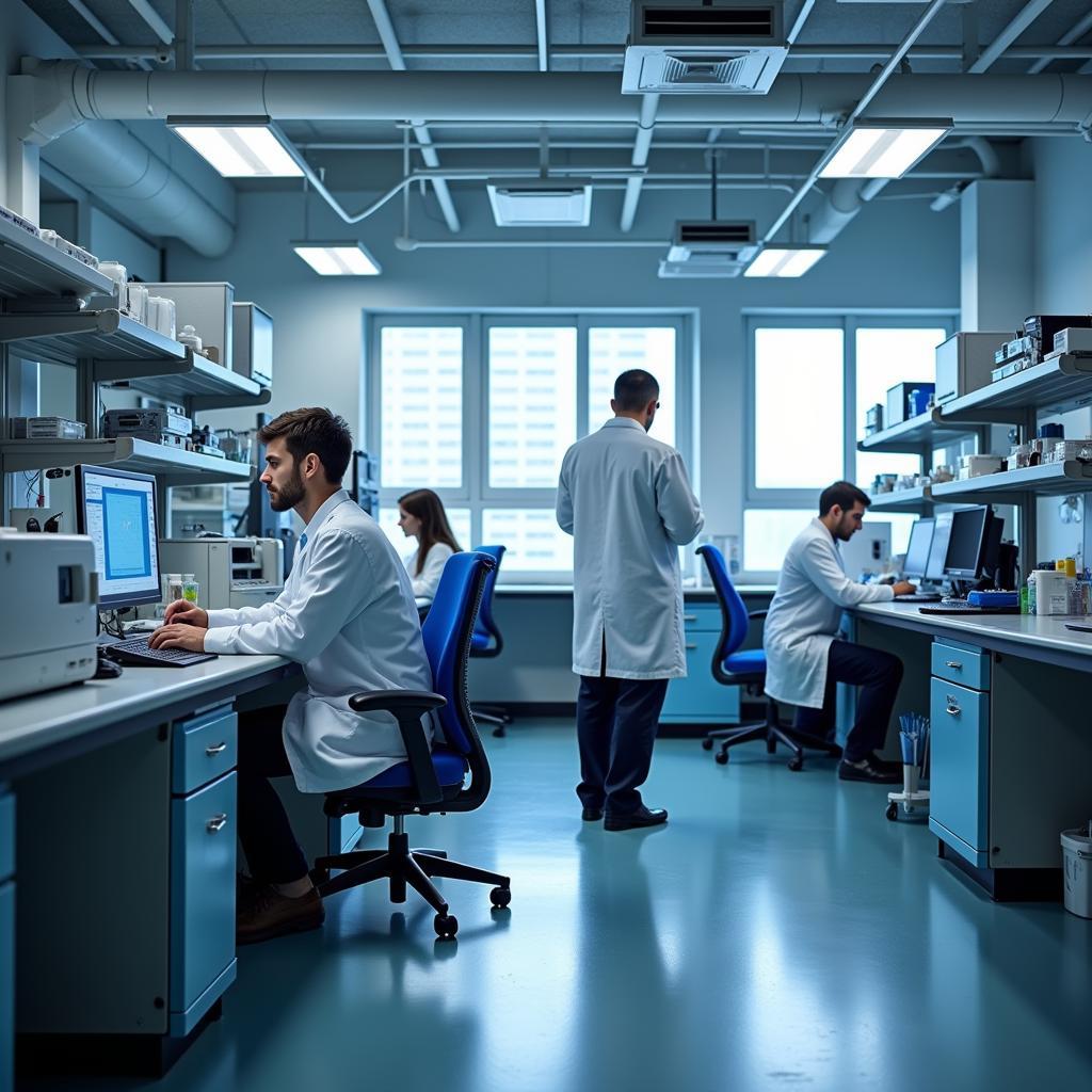 Scientists working in a molecular medicine research lab