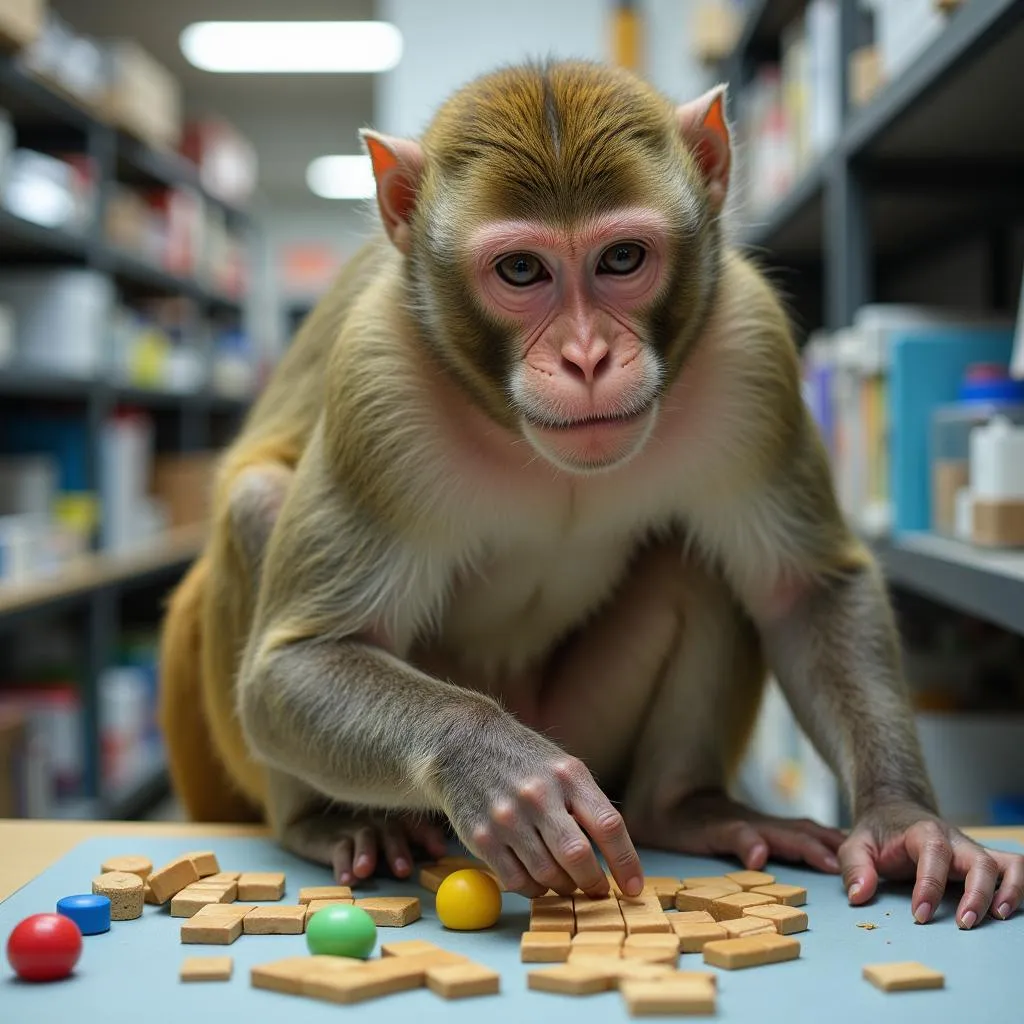 Monkey engaging in a problem-solving task