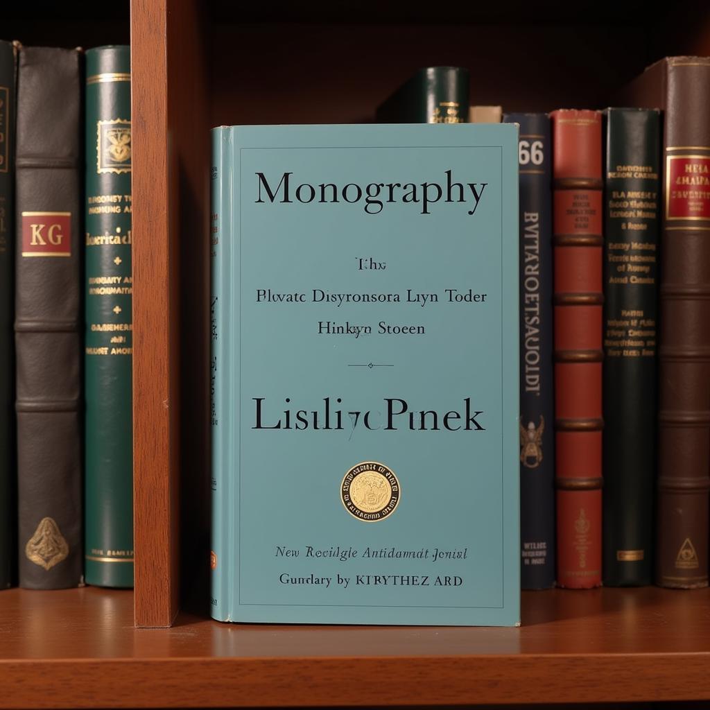 A monograph sitting on a bookshelf