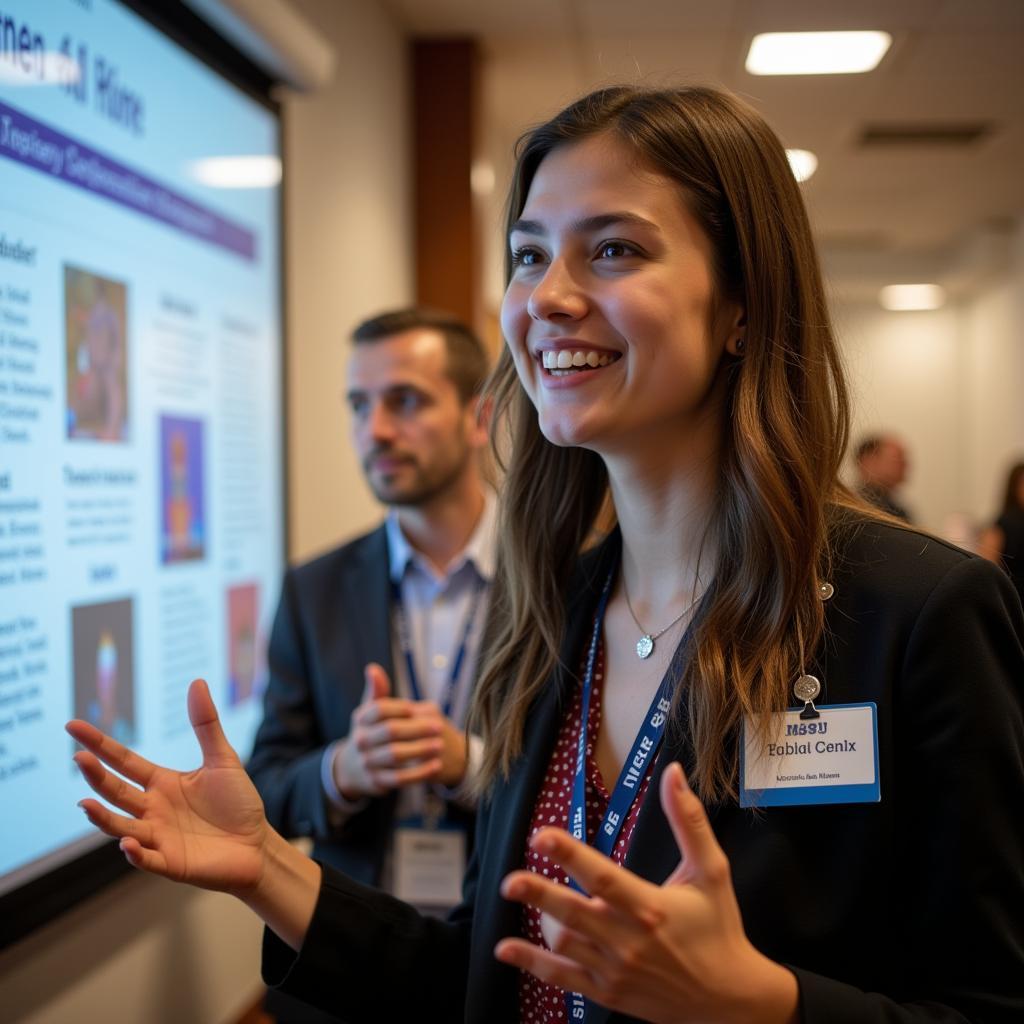 MSU undergraduate presenting research findings at a conference