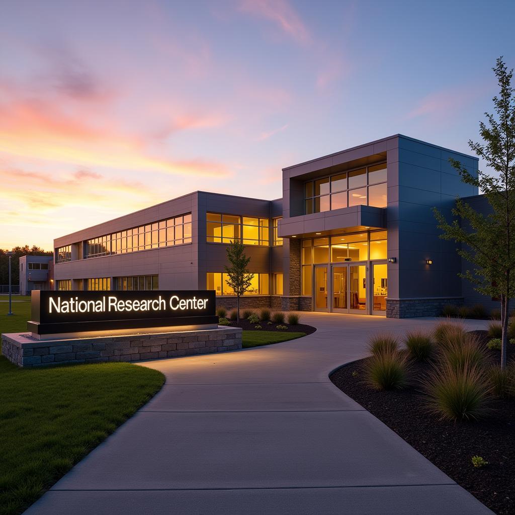 A modern research facility with the sign "National Research Center WVU"