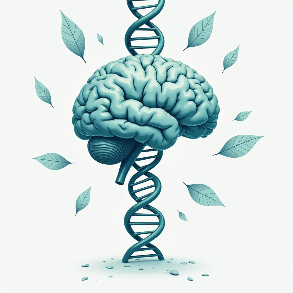 Nature vs. Nurture in Leadership: Illustration depicting DNA strands intertwined with a brain, symbolizing the interplay of genetics and environment in shaping leadership qualities.