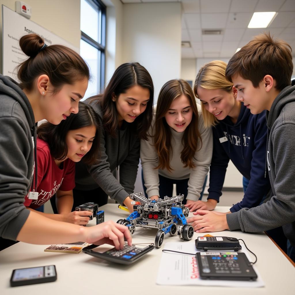 NDSU engineering students collaborating on a robotics project