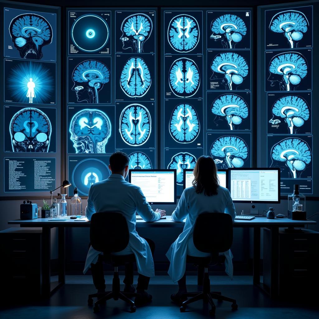 Scientists studying brain activity in a lab setting