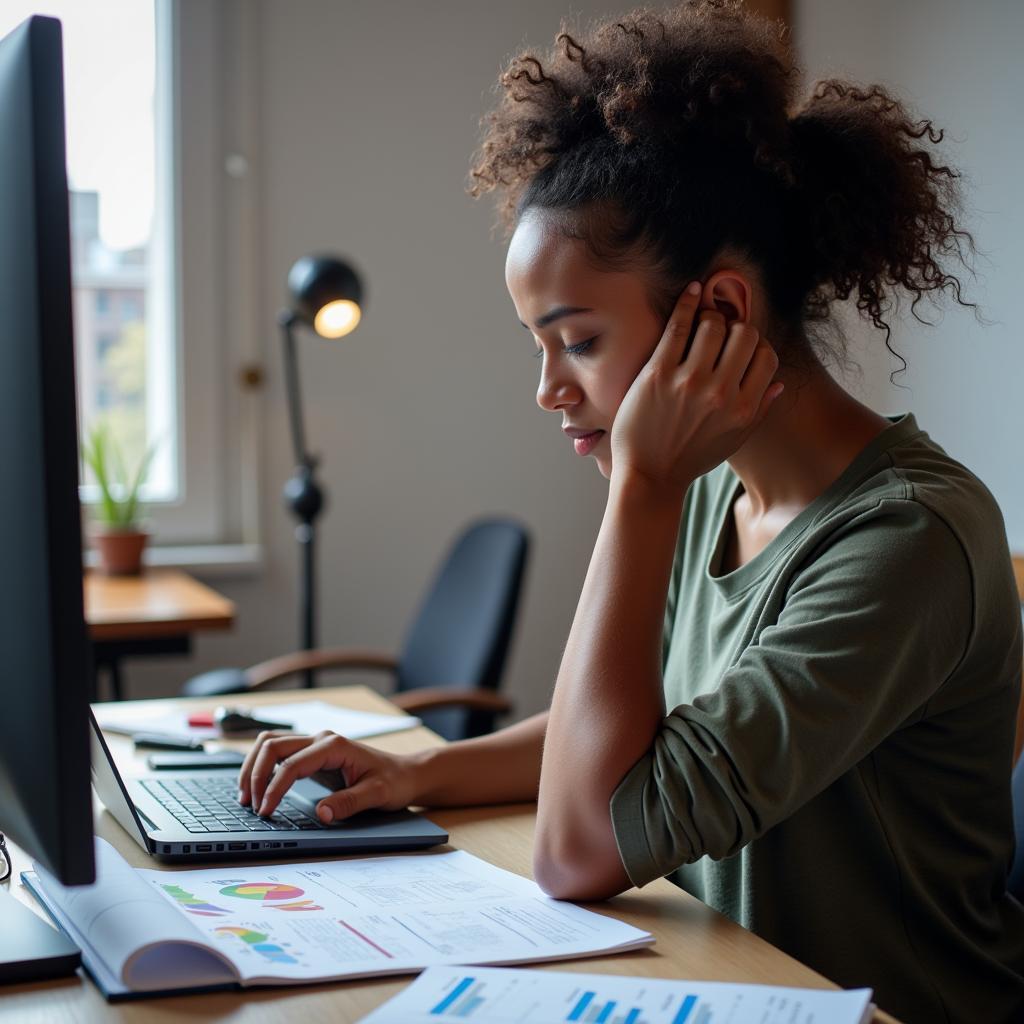 Nonprofit researcher analyzing data on a computer screen.