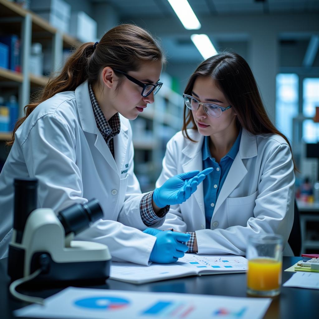 A Northwestern student collaborates with a faculty mentor in a lab setting