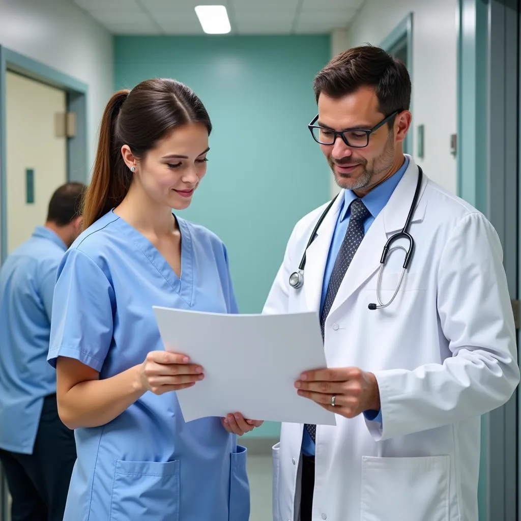 Nurse and Doctor Collaborating on Patient Care