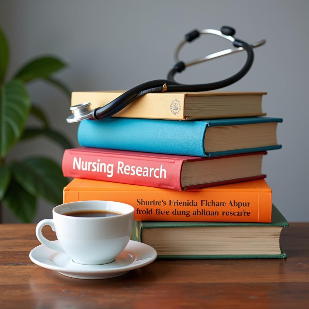 Nursing Research Books Stacked on Table