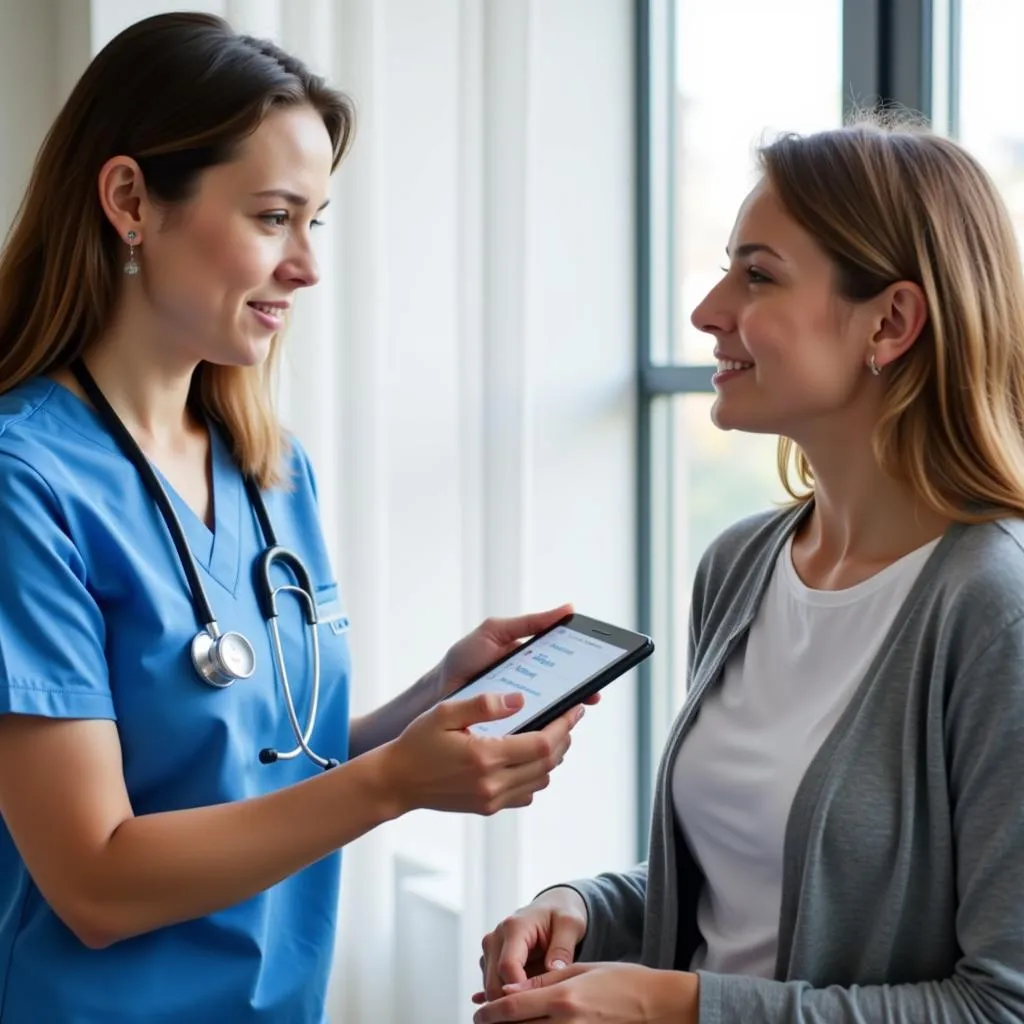 A nurse conducting a patient satisfaction survey