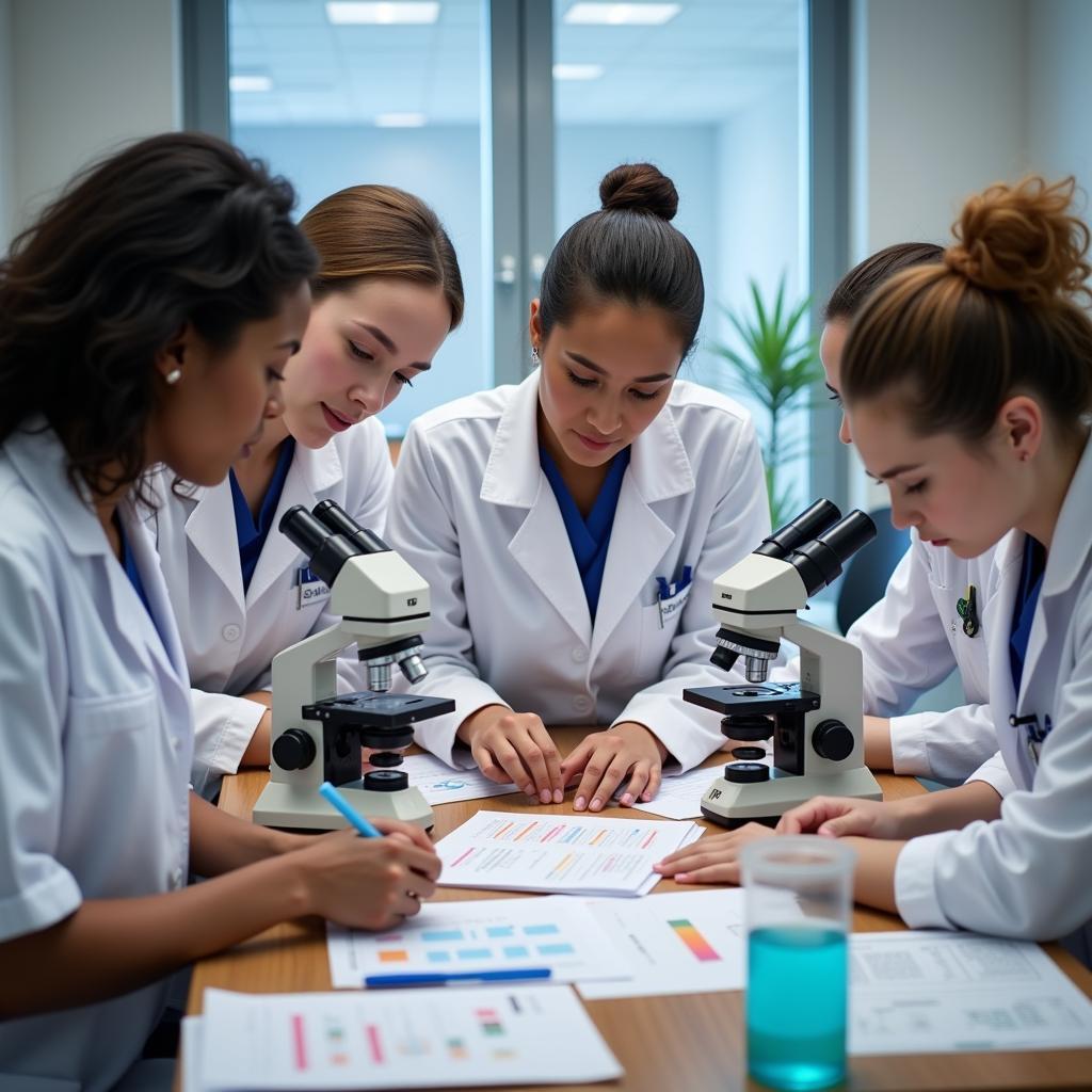 A team of nurses conducting research