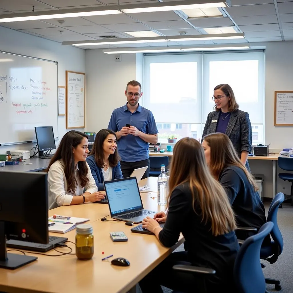 Students collaborating in a research lab