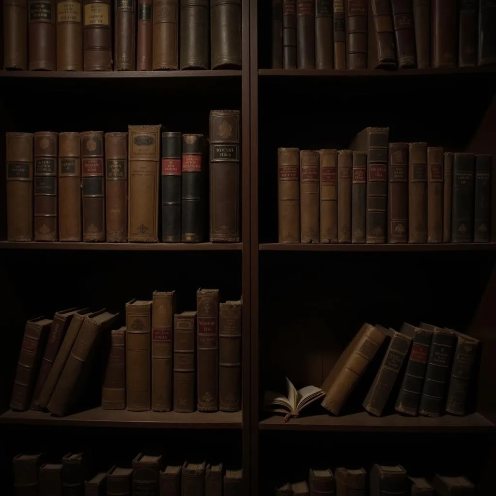 Dusty old books shifting positions on the shelves