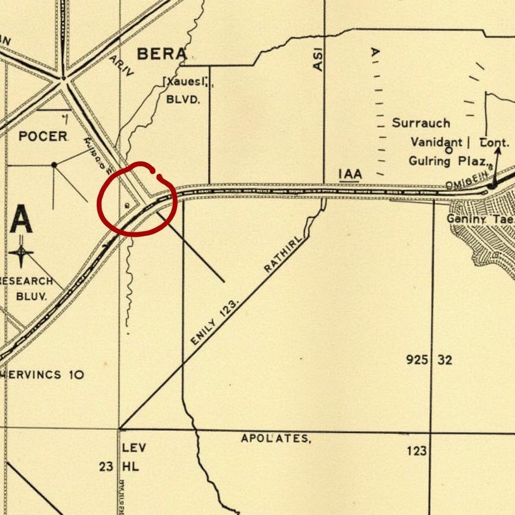 An old map highlighting the location of 8557 Research Blvd