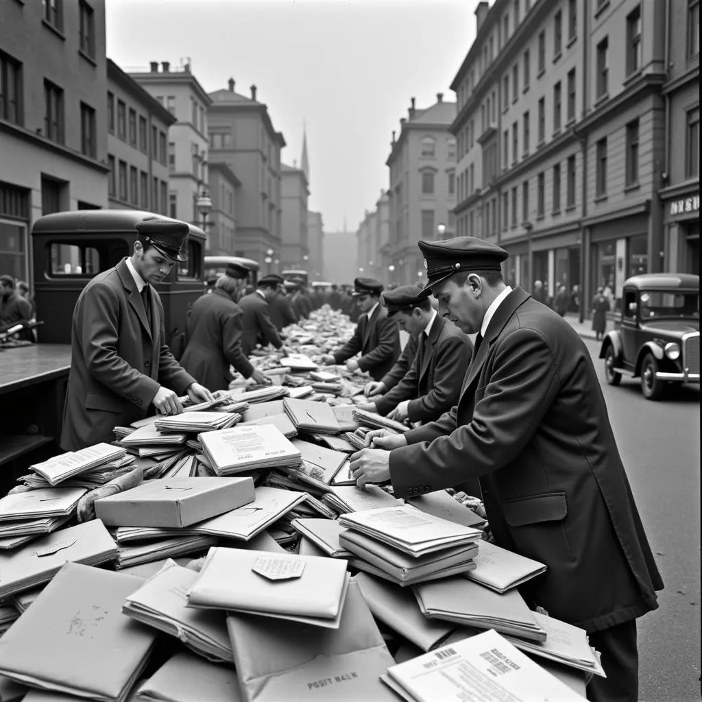 Old Postal Workers Sorting Mail