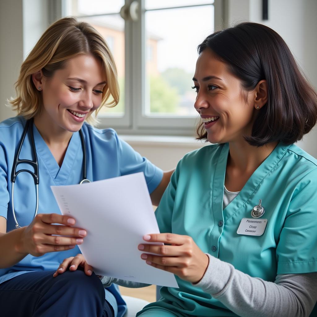 Oncology Nurse Consulting with Patient about Treatment Plan