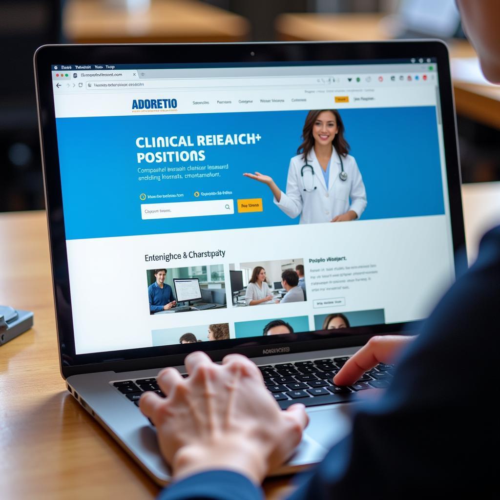 A person browsing online job boards for clinical research positions in Charlotte on their laptop