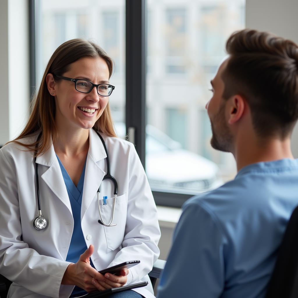 Ophthalmologist Consulting with Patient