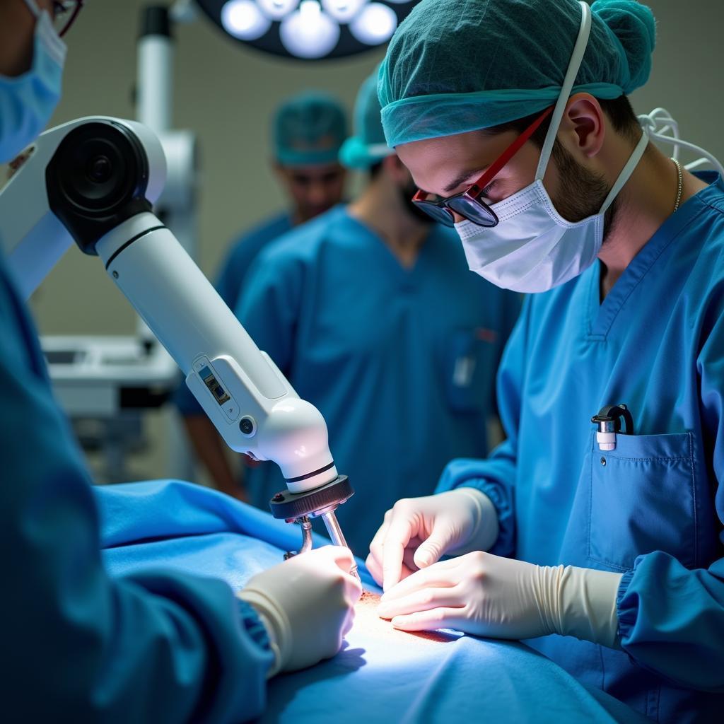 Orthopedic Surgeon Performing Surgery with Advanced Technology