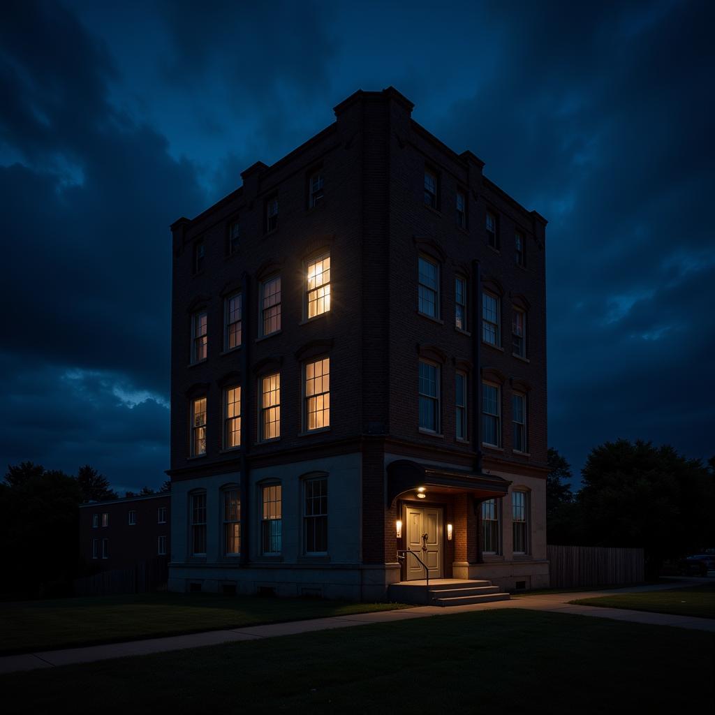 Nighttime view of the OSU Physics Research Building with a faint glow emanating from a window