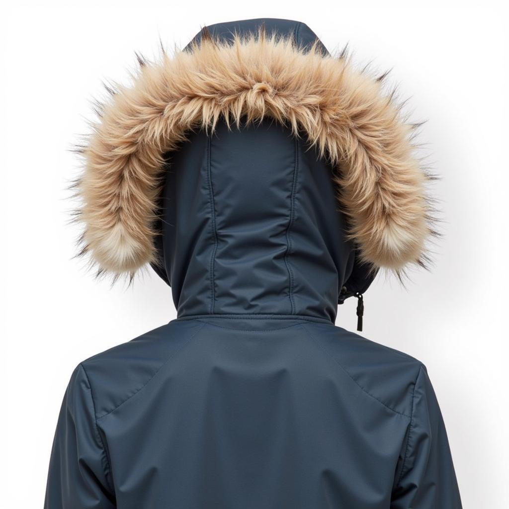 Close-up of Outdoor Research Allies Colossus Parka hood with fur trim