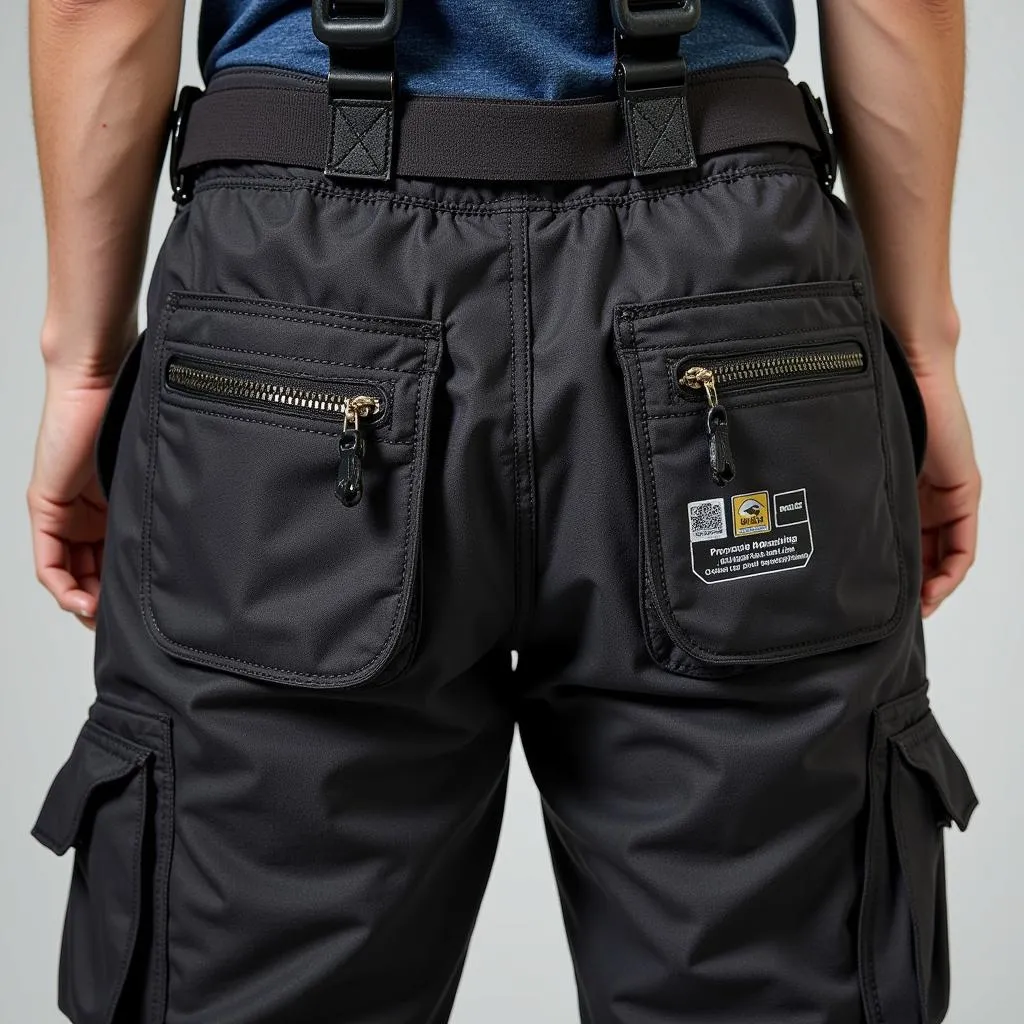 Close-up of Outdoor Research Carbide bibs pockets and features