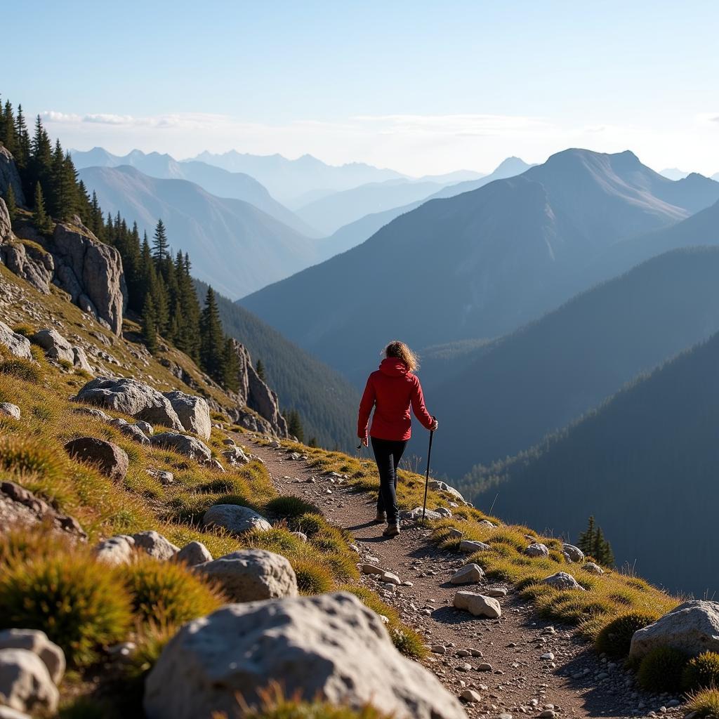 Outdoor Research Coat: A hiker sporting an Outdoor Research coat navigates a challenging mountain trail