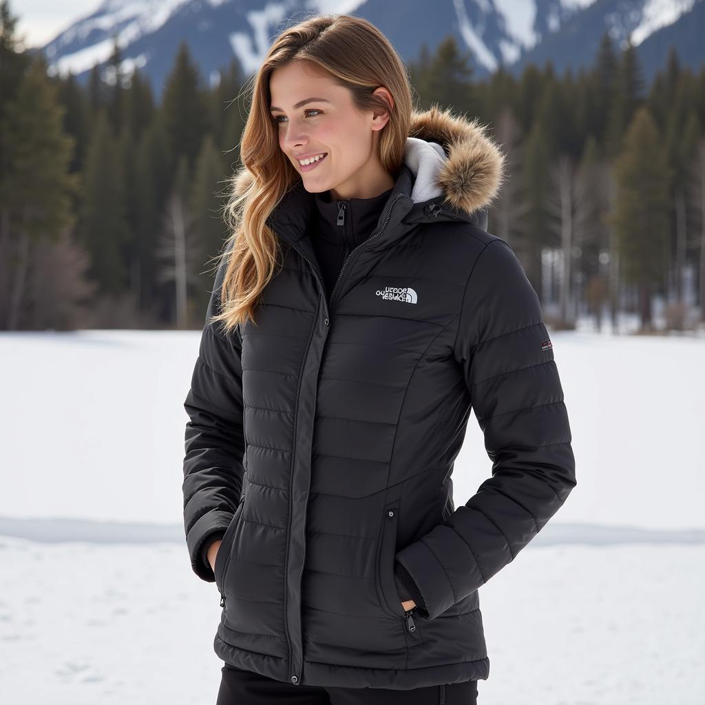 Woman Wearing Outdoor Research Coldfront Down Hoodie