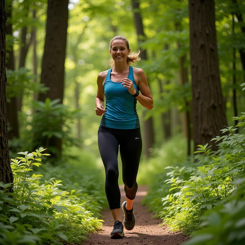 Woman trail running in Outdoor Research Ferrosi pants