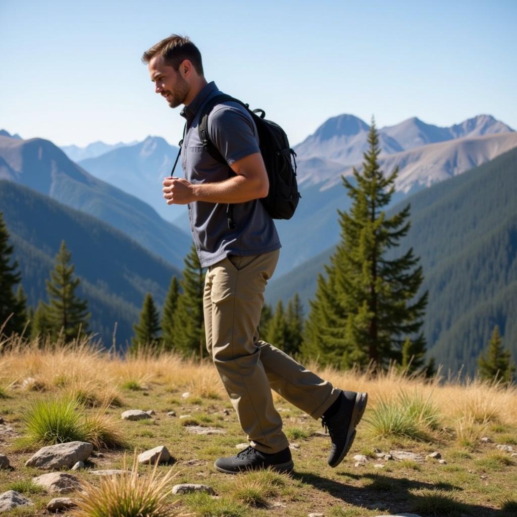 Man wearing Foray Pants while hiking