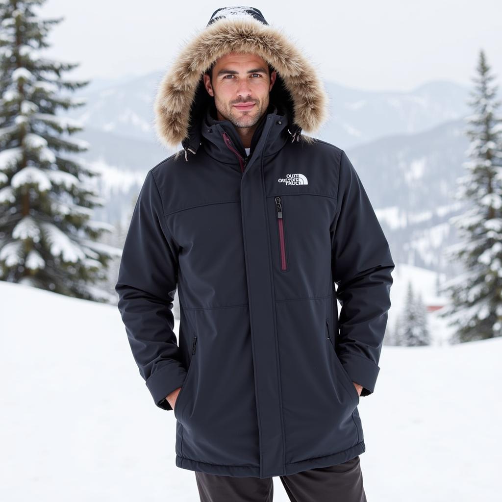 Man wearing Outdoor Research Stormcraft Down Parka in snow