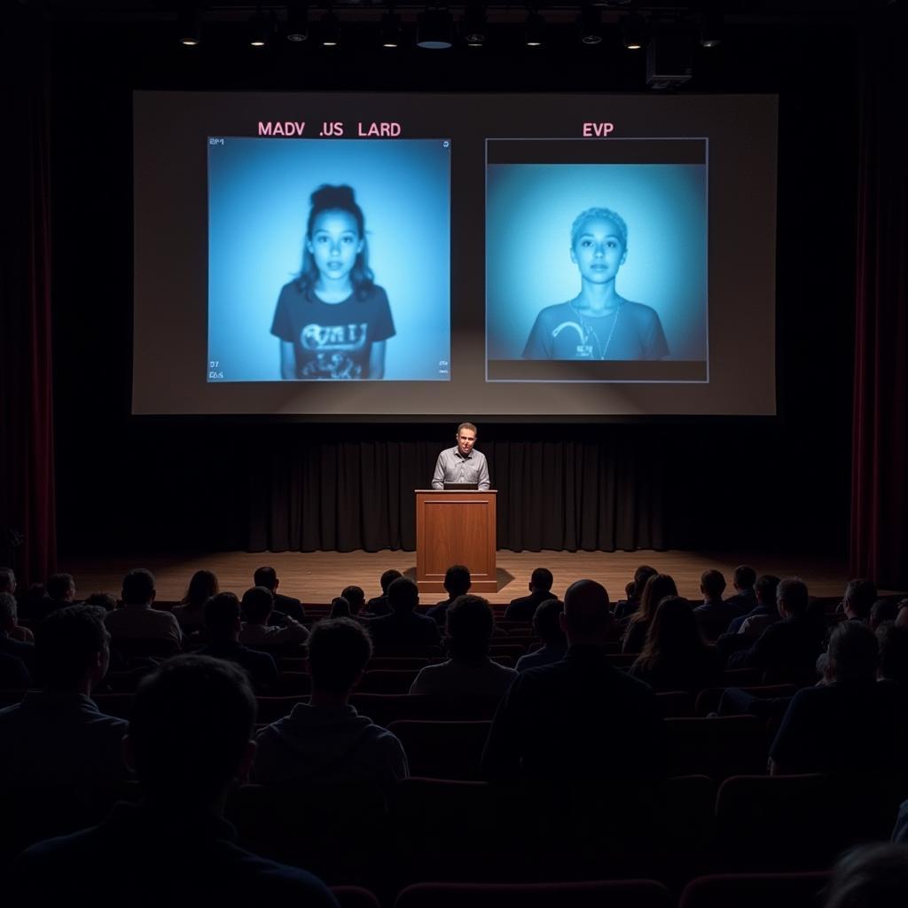 A Jaaos researcher presenting findings at a paranormal conference