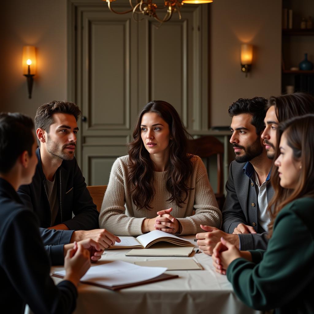 Paranormal Genealogy Ethics: A group discusses responsible research practices, prioritizing consent and respect.