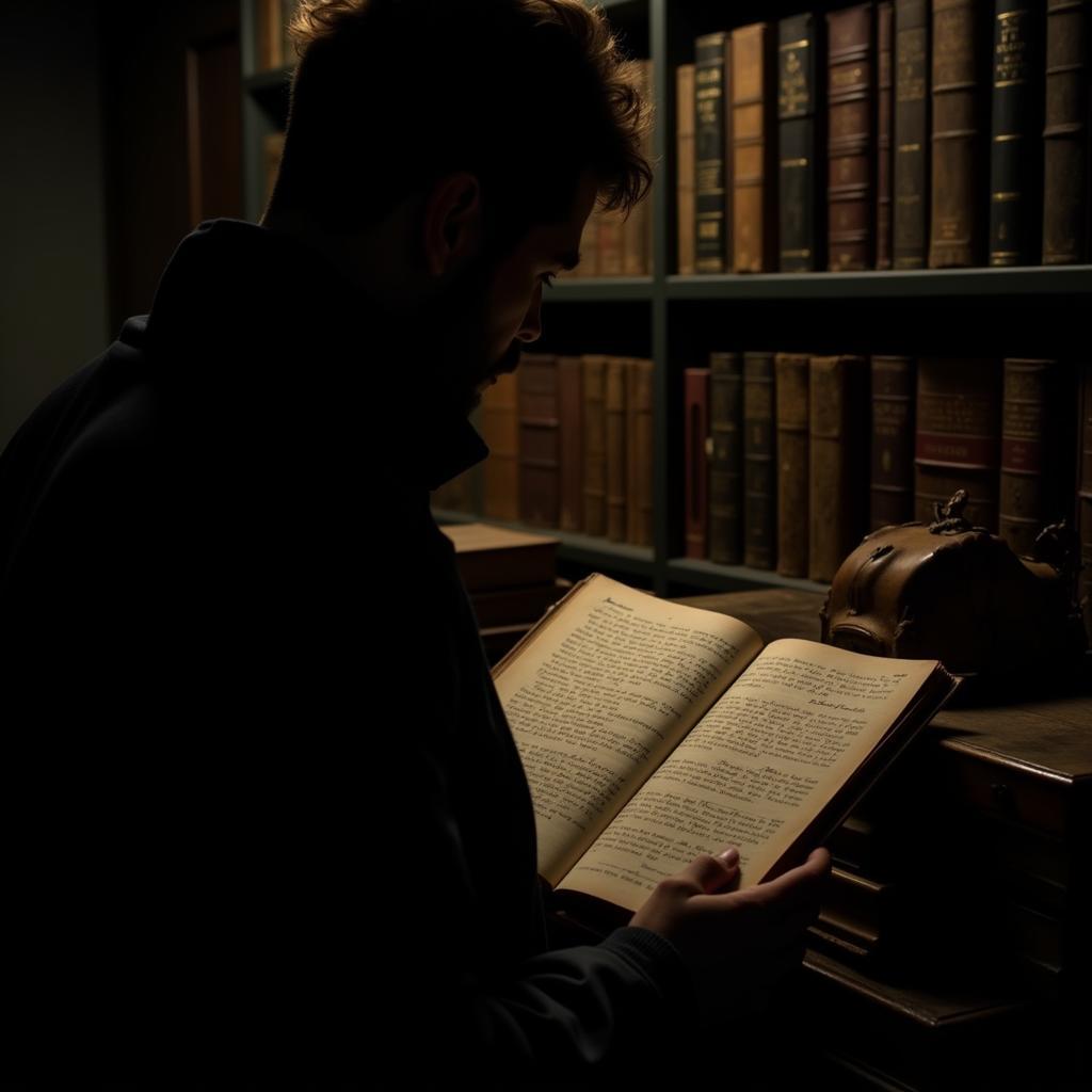 Paranormal Investigator Examining Old Documents