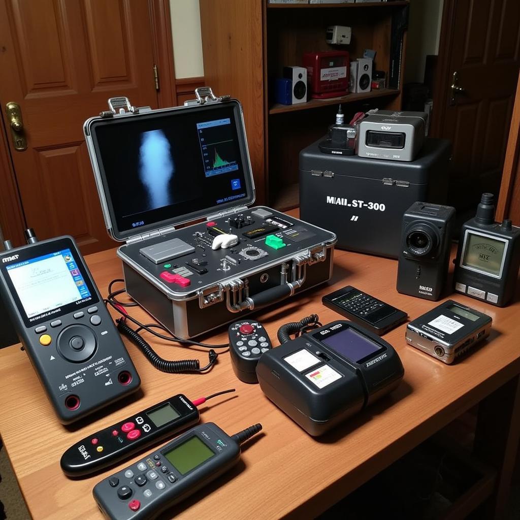 The Sonic Research ST-300 shown alongside other paranormal investigation tools.