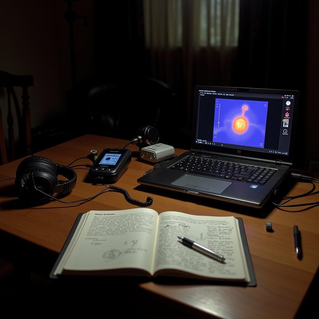 Paranormal Investigation Equipment Displayed on a Table